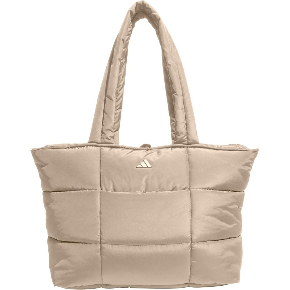 adidas Quilted Puffer Tote Bag Beige Champagne Tan Large Shoulder Gym Travel NWT